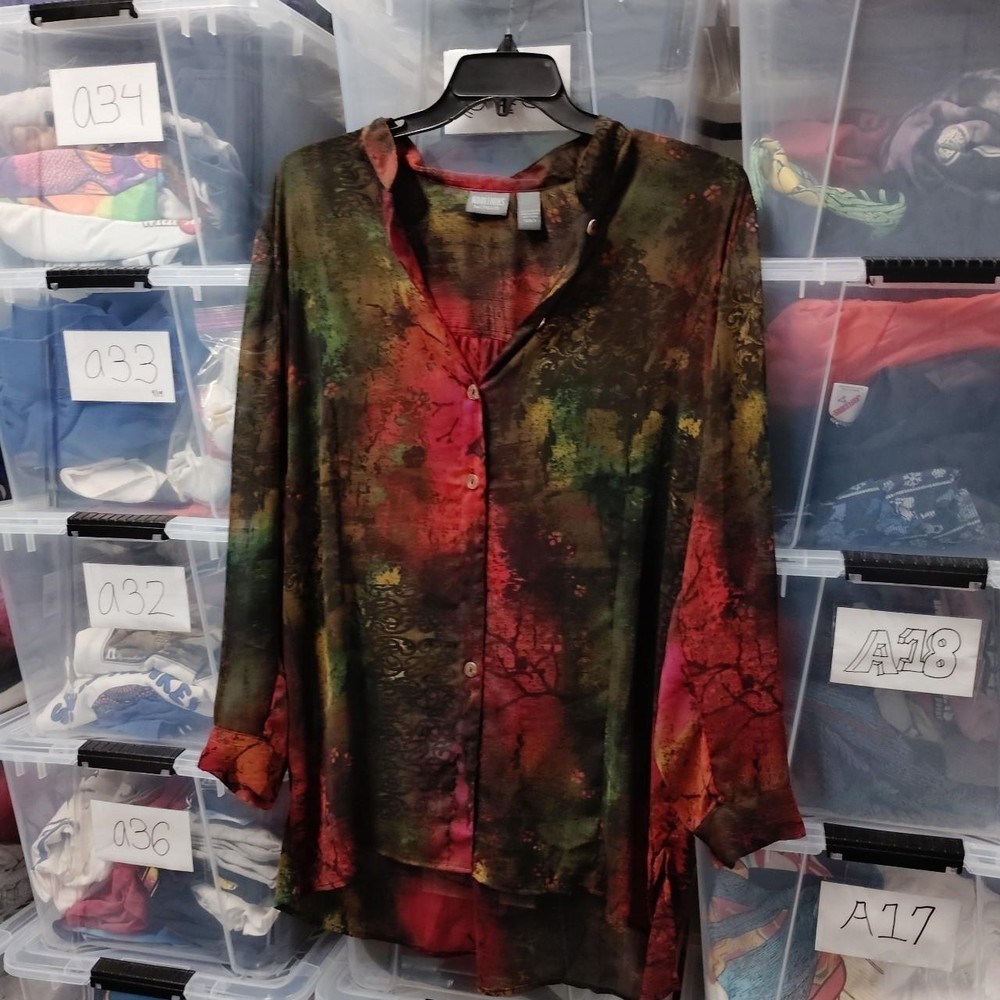 additions by chicos Multi Colored Floral Button Up Blouse Thin Size 3 A296ed
