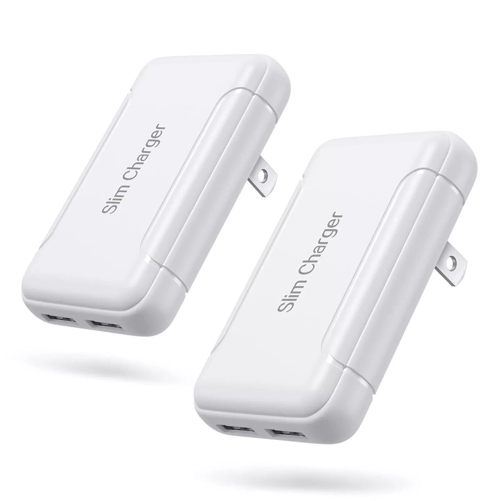 Slim 2-Pack 3A 5V Dual USB Wall Charger with Foldable Plug