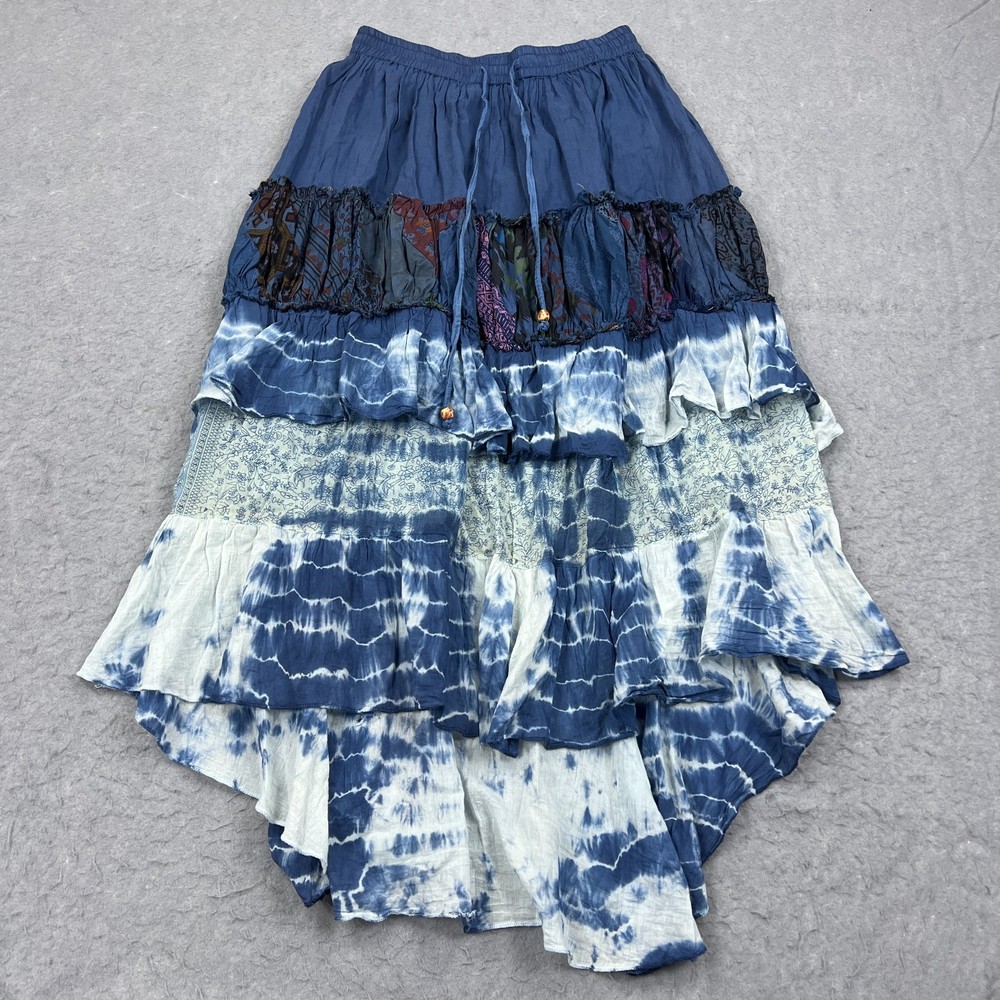 Tie Dye Gypsy Rose Maxi Skirt Free Size Hippie Boho Festival Tiered Drawstring