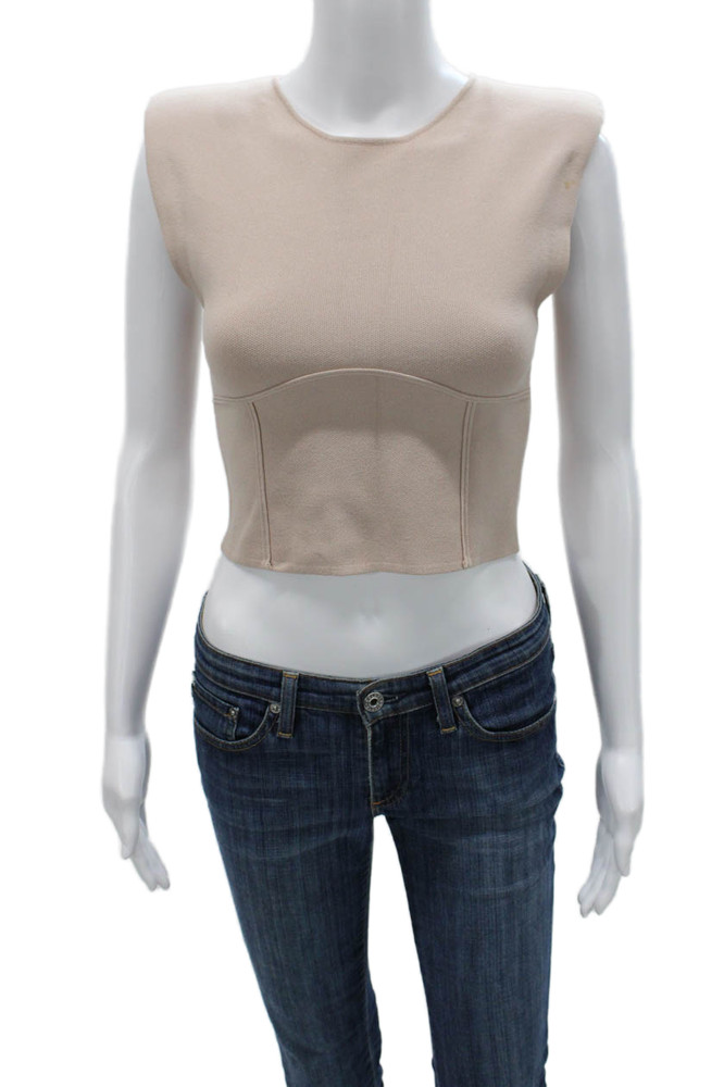 Zara Women Cropped Tank Viscose Sleeveless Round Neck Beige Size SFree Shipping in US $100+ Orders | $6.95 Orders Below