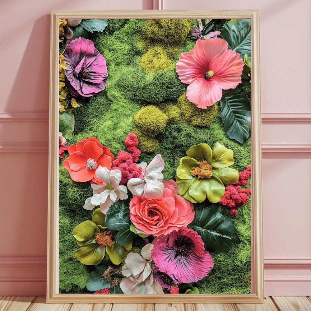 Colorful Floral Moss Wall Art Print Large Green Moss Botanical Prints Nature