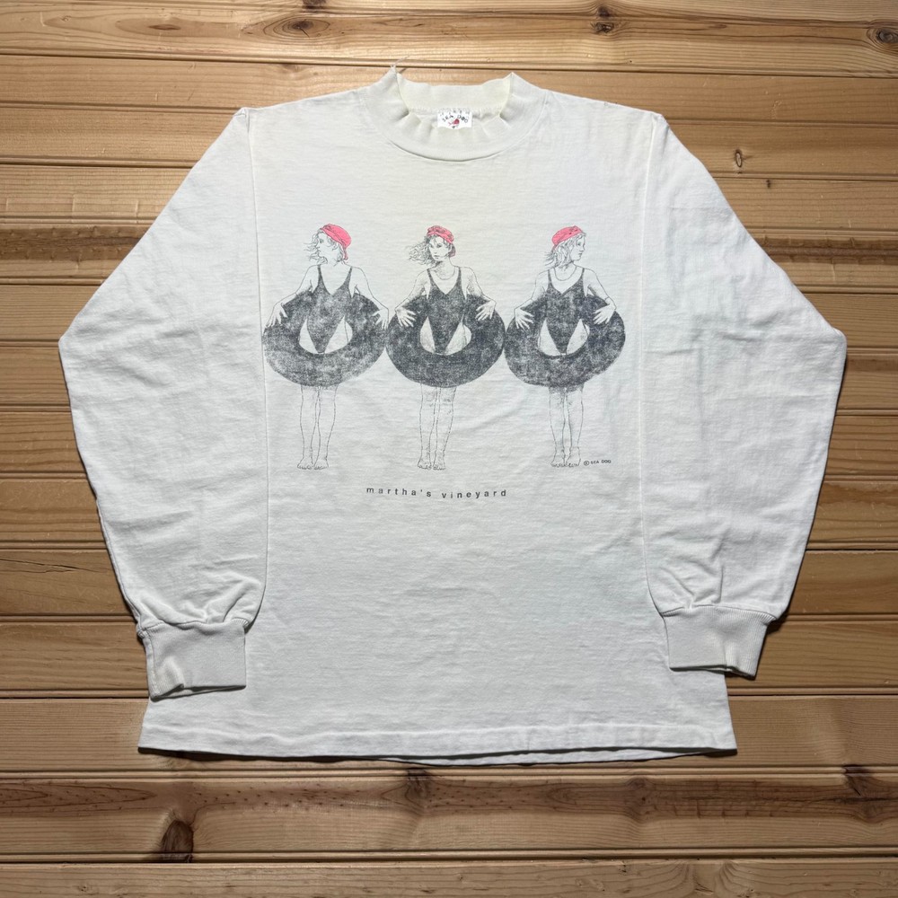 Vintage 90s Martha’s Vineyard Beach Girls Swimming Long Sleeve T-Shirt Medium