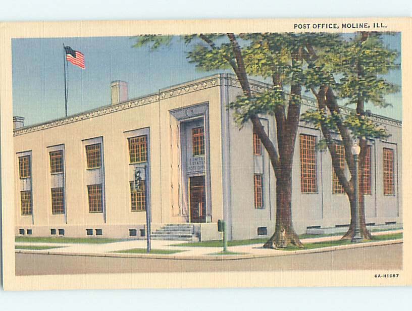 Unused Linen POST OFFICE SCENE Moline Illinois IL hs1304