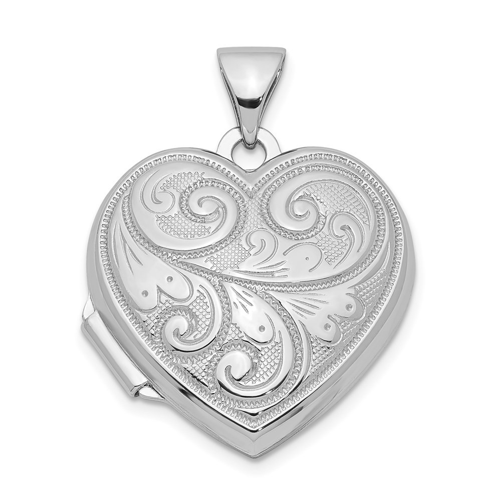 Sterling Silver Rhodium Plated Reversible Heart Locket Pendant 1.46g