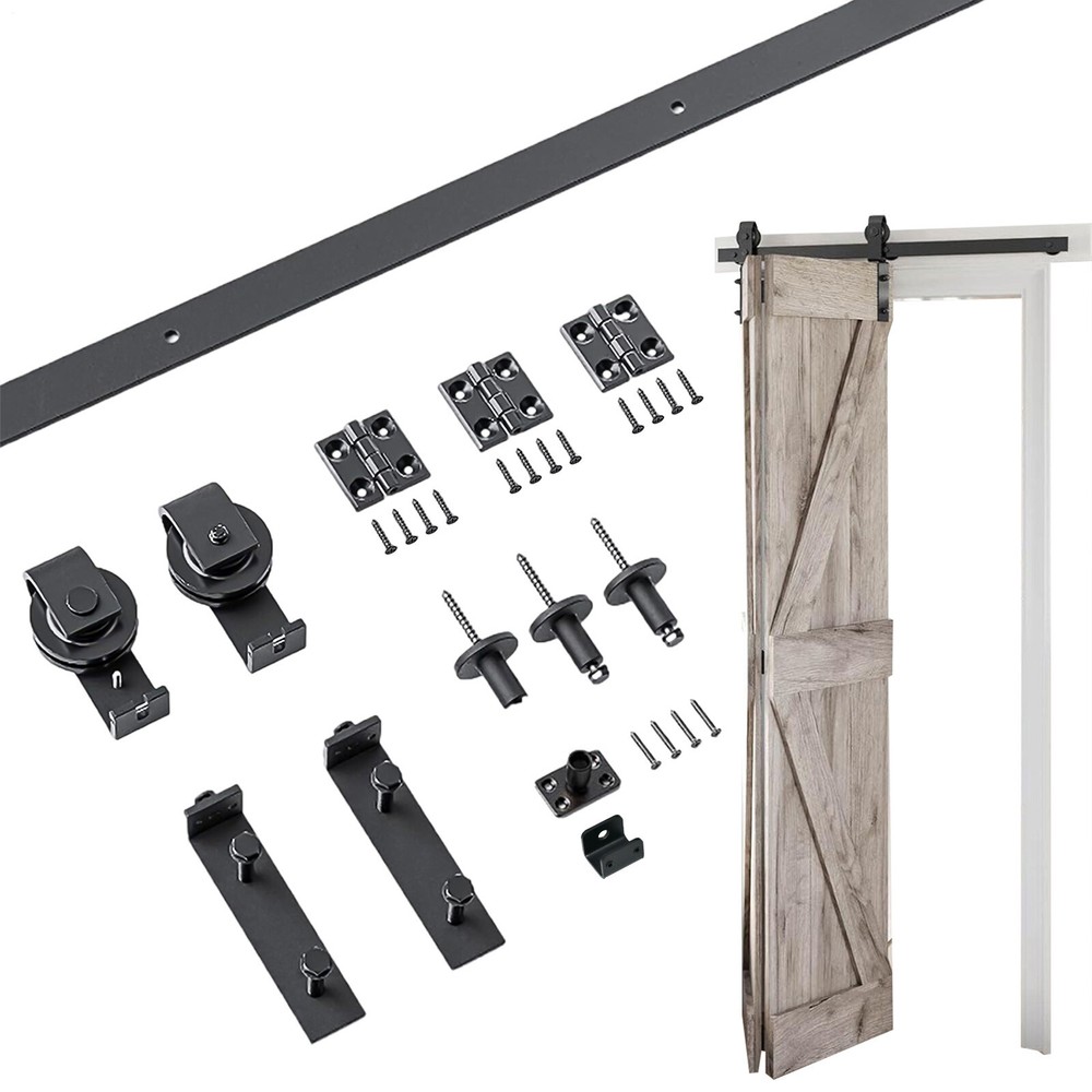 36or 64in Sliding Barn Door Hardware Kit Modern Closet Hang Foldable Track Rail