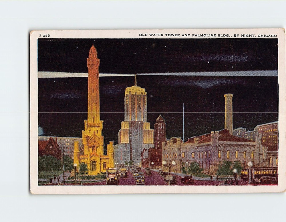 Postcard Old Water Tower & Palmolive Building Chicago Illinois USA