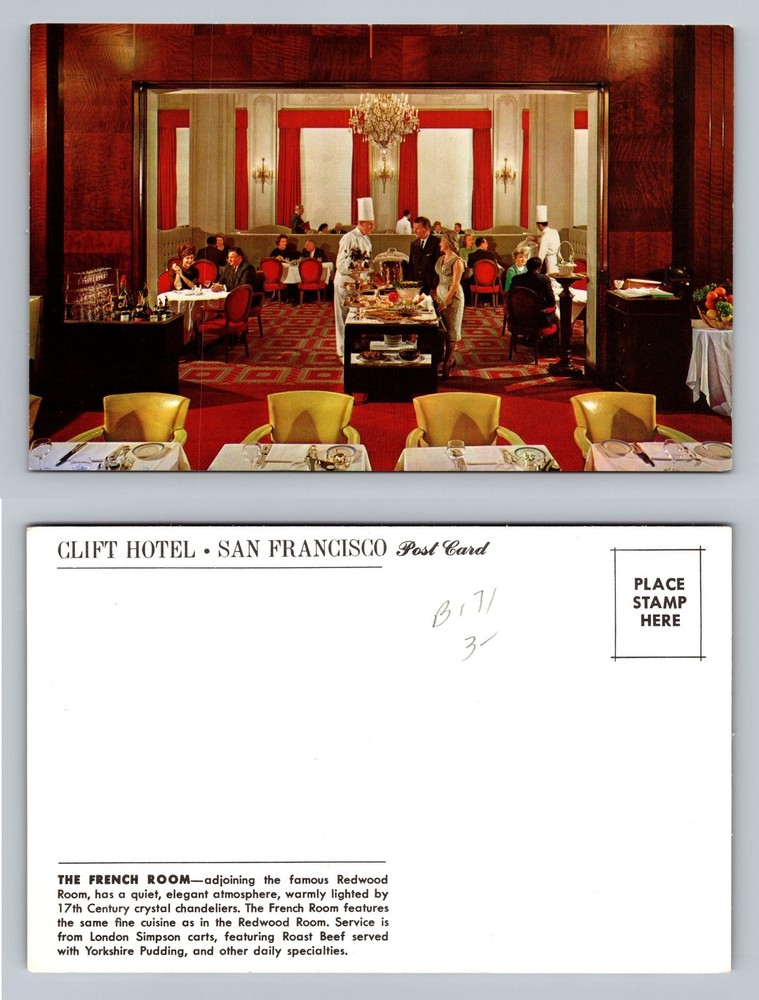 San Francisco, CA-California, Clift Hotel French Room View PC Vintage Postcard