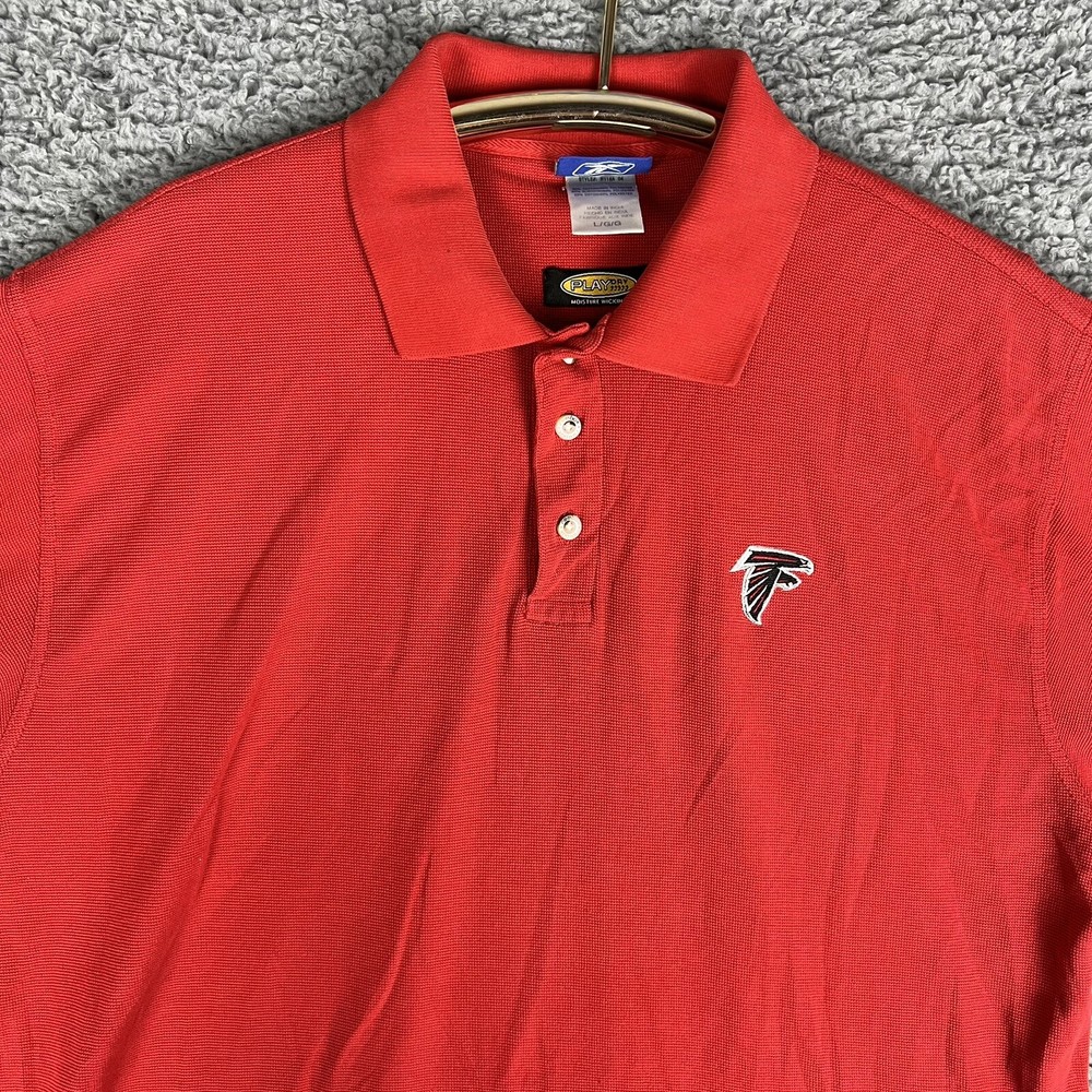 VTG Atlanta Falcons Polo Shirt Mens Large Reebok NFL Football Red Short Sleeve