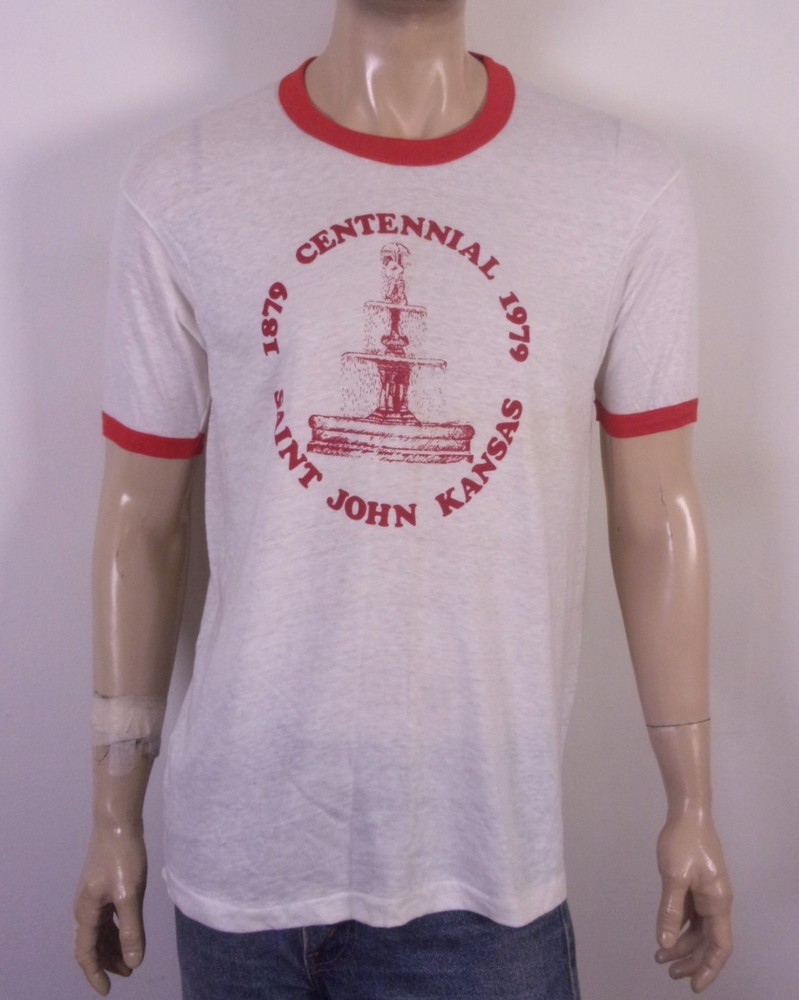vintage 70s Hanes single stitch 1979 Saint John Kansas T-Shirt Ringer thin L