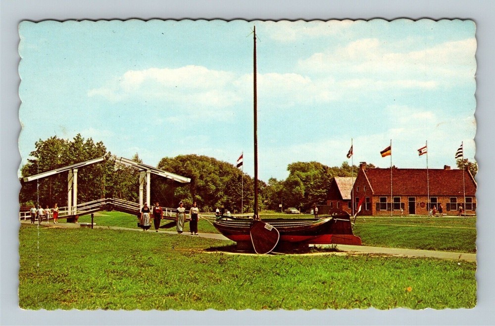 Holland MI, Windmill Island, Sailing Ship, Post House, Michigan Vintage Postcard
