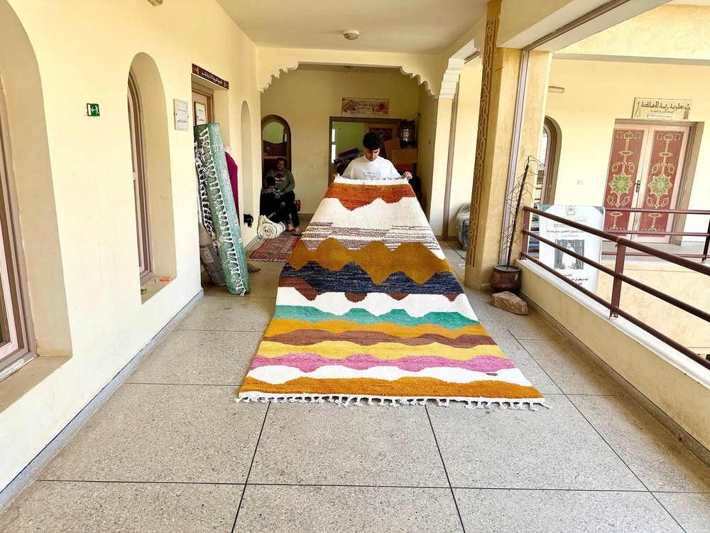 Moroccan Berber Beni Ourain Wool Rug Color Multicolor Design Handmade Carpet Rug