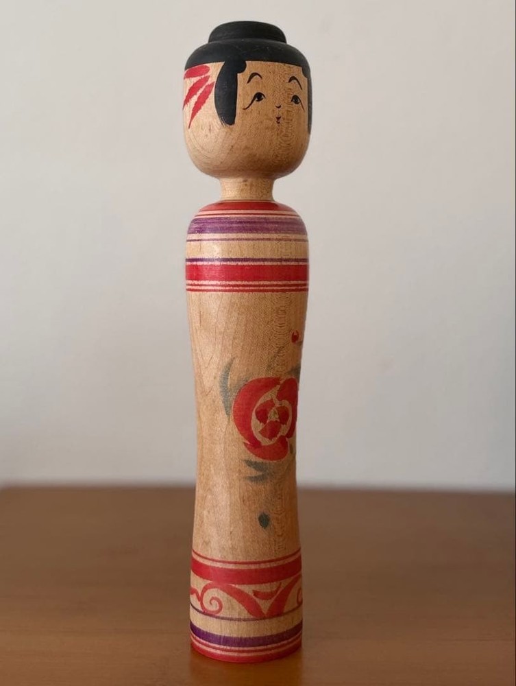 Kojima Toshiyuki Floral Kokeshi Doll 24.5cm Traditional Japanese Craft