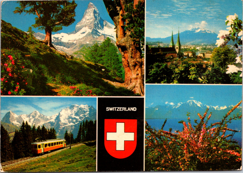 Vintage Postcard Switzerland Matterhorn Jungfrau Lucerne Train Mountains