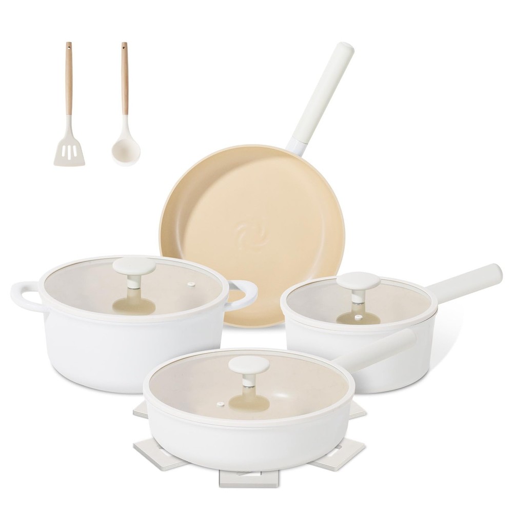 13-Piece Ceramic Nonstick Cookware Set with Removable Rotating Handles