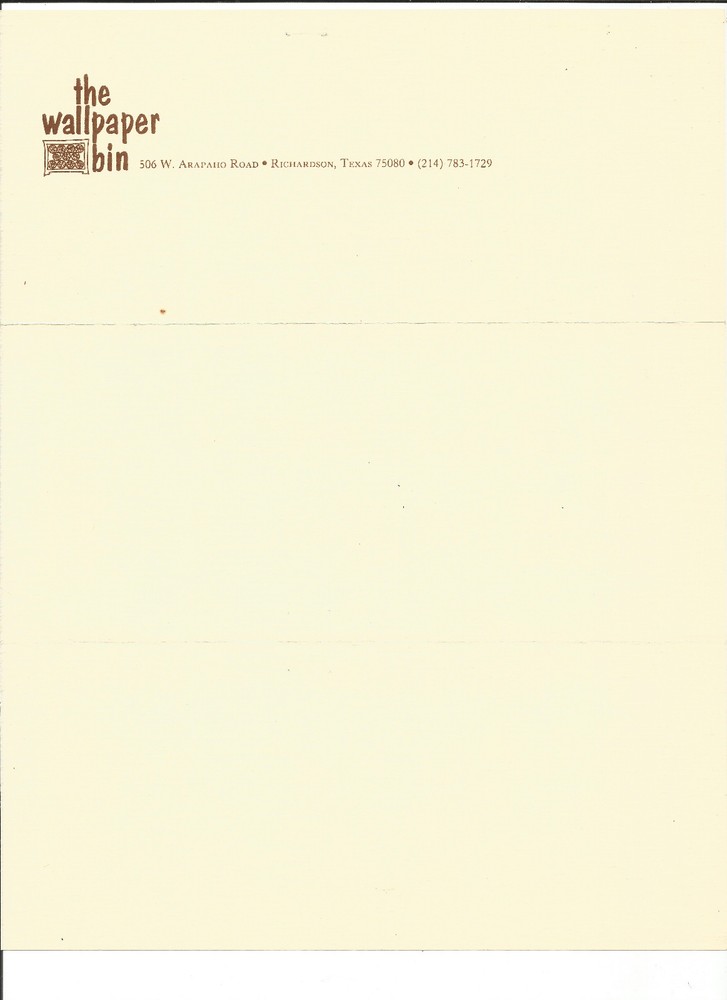 Vintage 1980s Melaneybuy Wallpaper Letterhead from The Wallpaper Bin Richardson TX