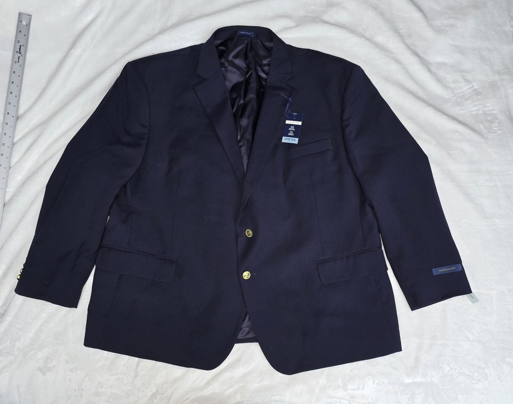 Stafford Hopsack Blazer Navy 54 Short Big & Tall Stretch Classic Fit NWT