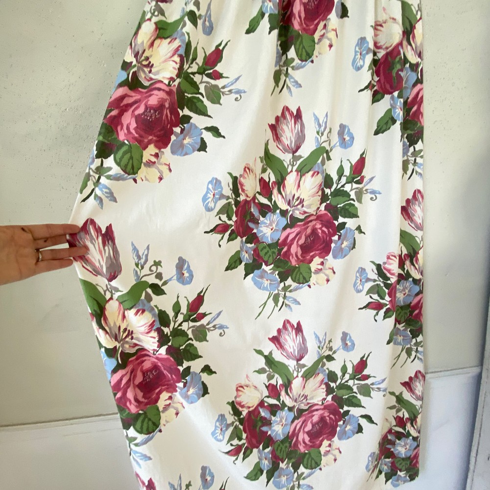 1940's vintage cotton curtain Painterly look textile curtain drape cottagecore