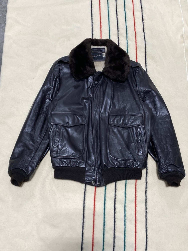 Vtg 70s JC Penny Brown Leather G-1 Flight Bomber Jacket USA Talon Zipper XL