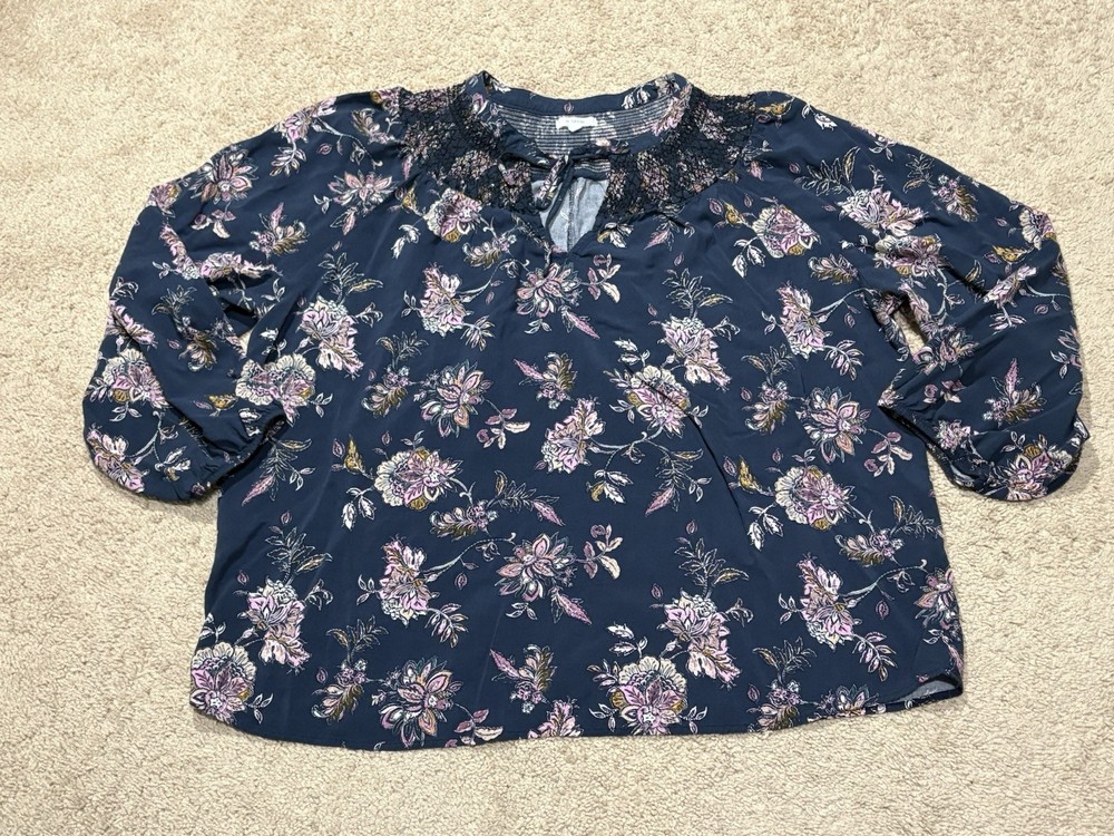 Maurice's Womens Shirt Size 2X Multicolor Floral Print Smocked Tie Front Flowy