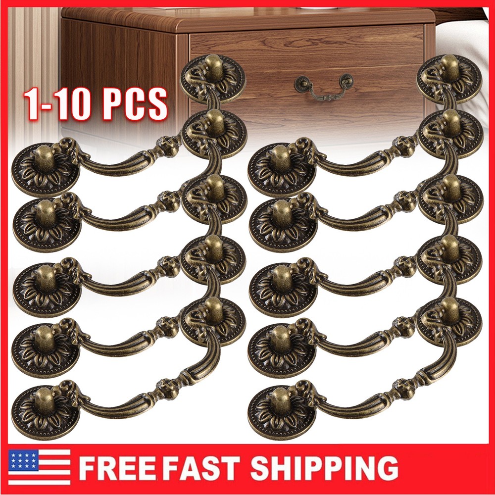 1-10 x Vintage Drop Bail Dresser Drawer Pull Antique Bronze Cabinet Handle Knobs