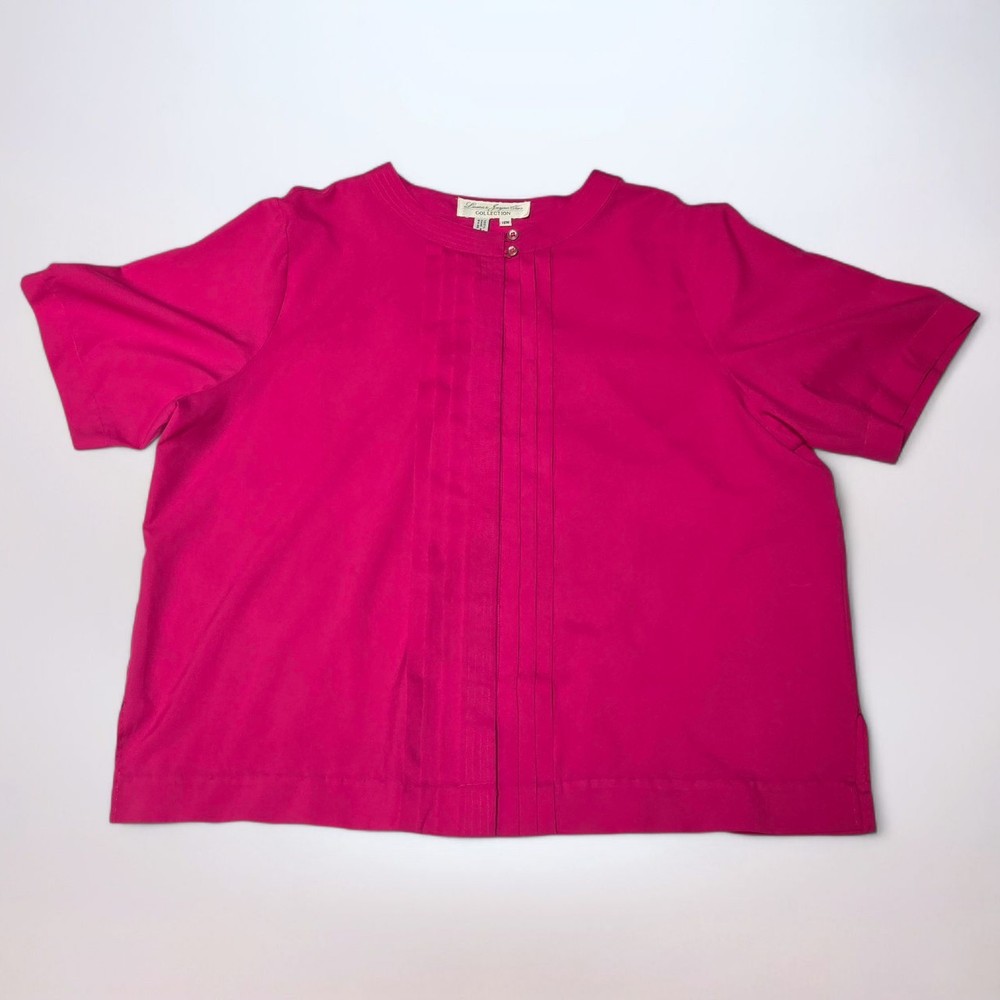 Vintage Blouse 80s Pink Short Sleeve Button Pleated Retro Womens Size 18W 2X