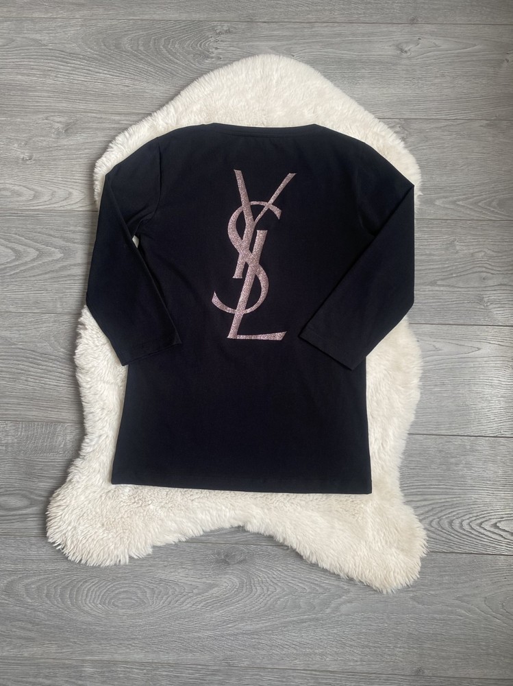 Yves Saint Laurent Uniform Glitter Big Logo Glamour Woman 3/4 Sleeve Tee Size S
