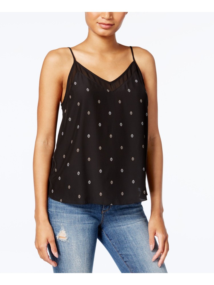 Kensie Womens Black Eyelet Spaghetti Strap V-Neck Top XS