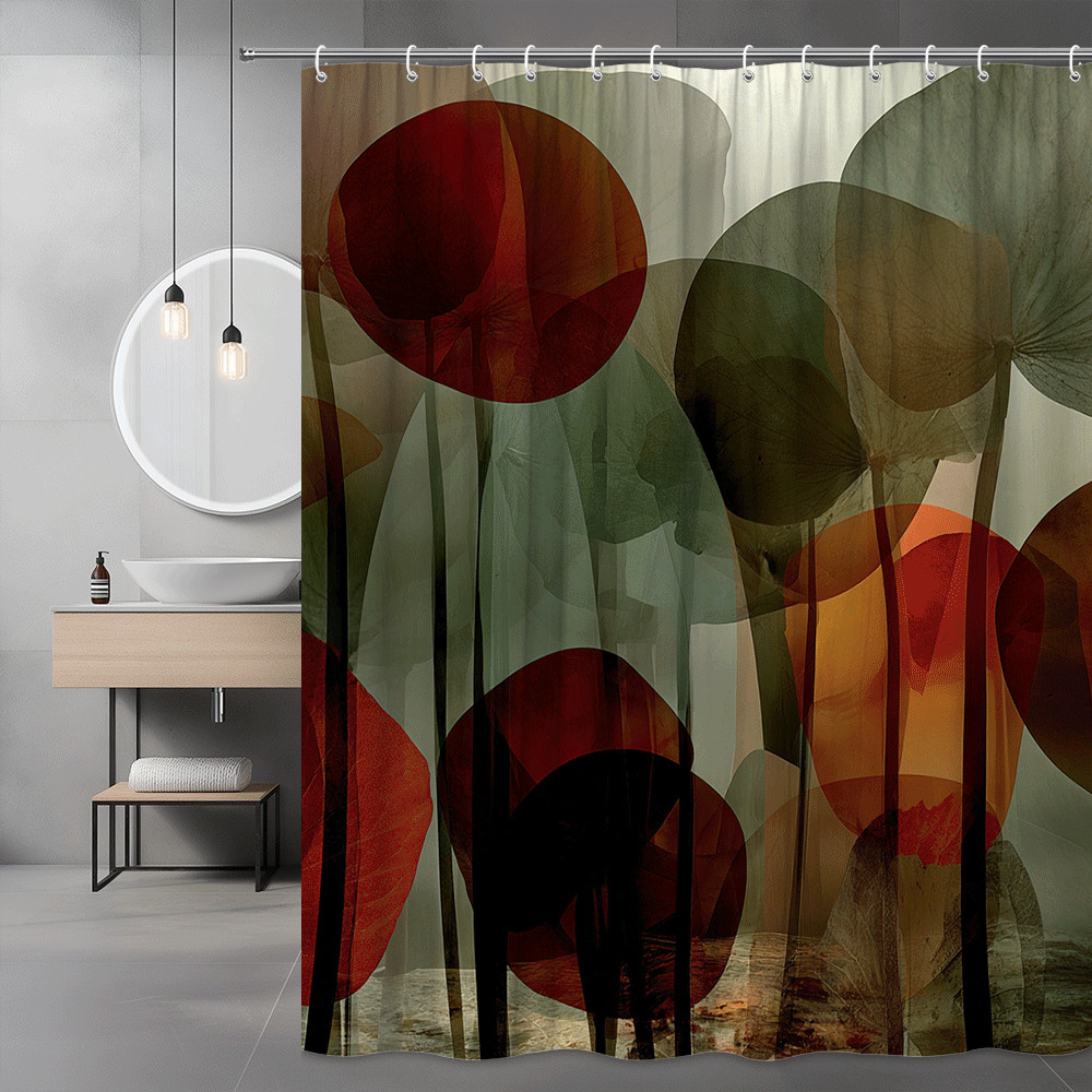 Abstract Floral Shower Curtain Red Green Botanical Print