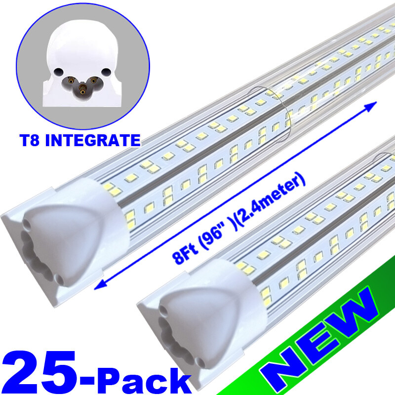 8Ft Integrated Led Shop Lights 144W 6500K Tube Clear Cover 25PC 18000 Lumens