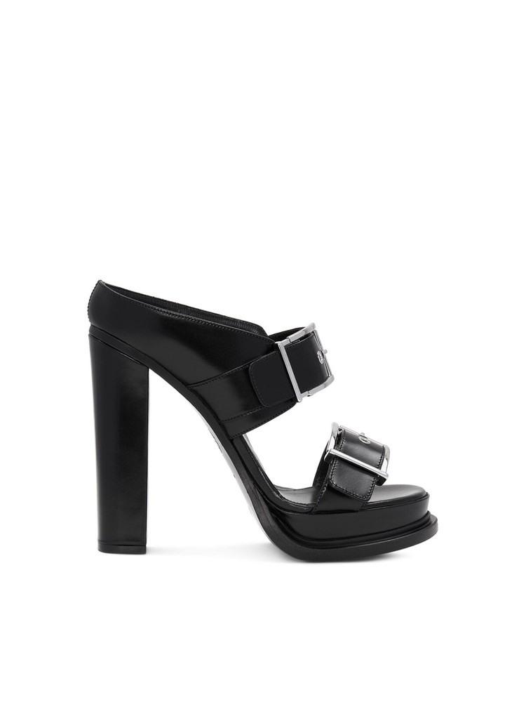 ALEXANDER MCQUEEN Womens Black Leather Platform Heeled Sandal Size 37