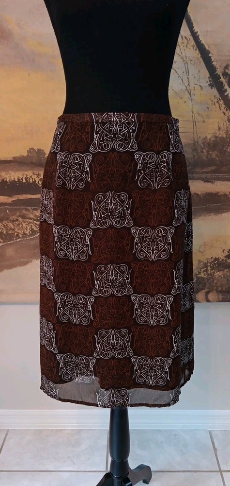 Vintage Esprit Brown Celtic Knot Lined Skirt Size 7 90s