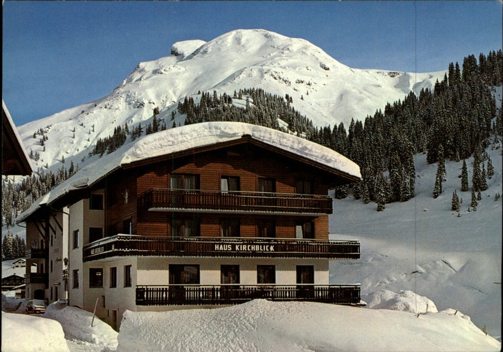 Austria Arlberg Haus Kirchblick inn hotel mountains snow ~ postcard sku417