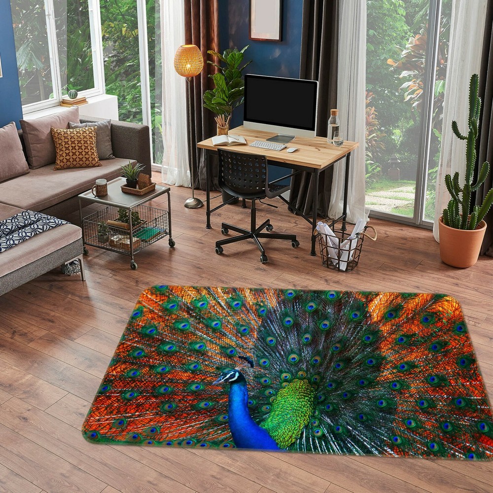 3D Orange Peacock Non-Slip Rug Mat O3209 Elegant Animal Print Photo Carpet Fay