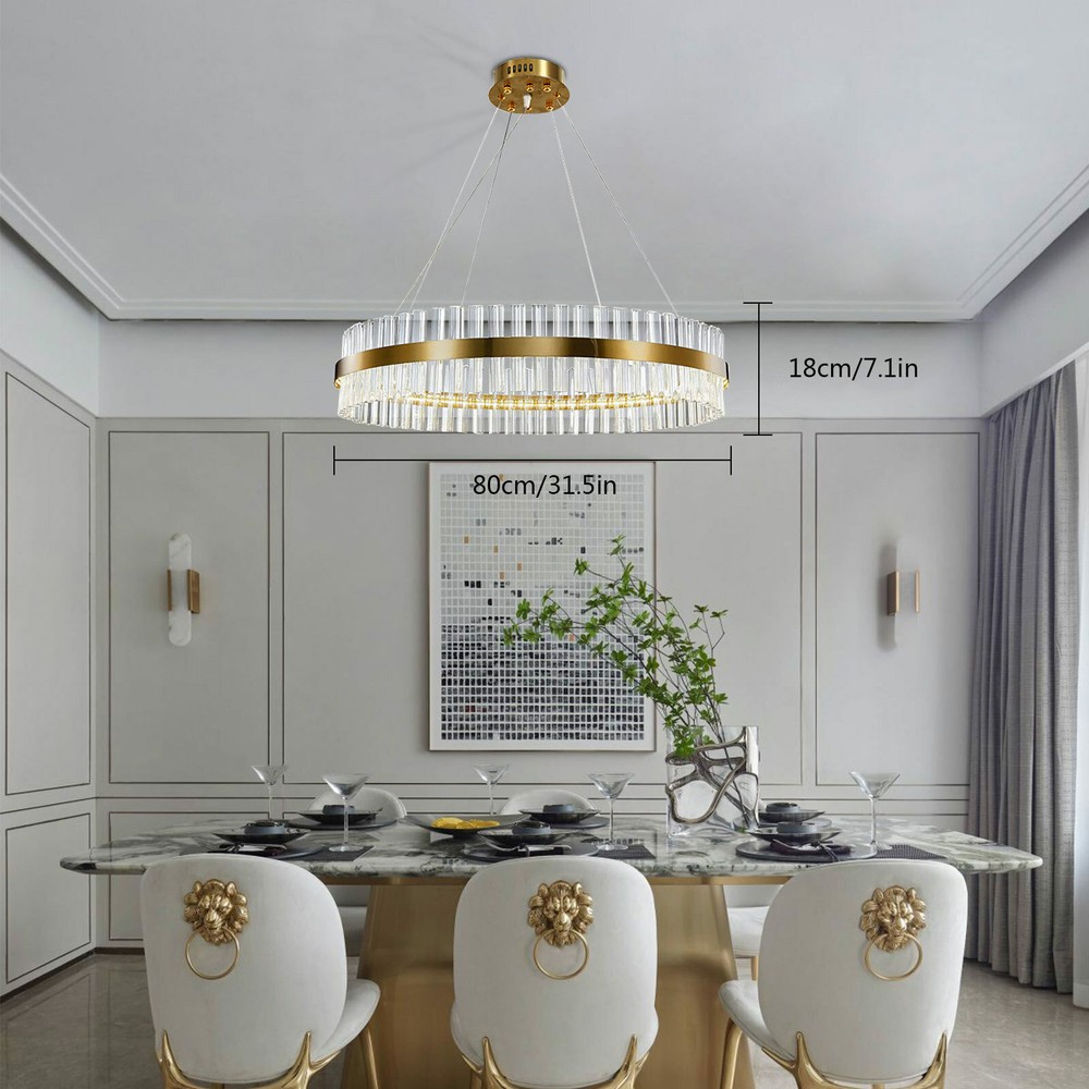 Modern LED Crystal Chandelier Round Adjustable Ring Pendant Ceiling Light