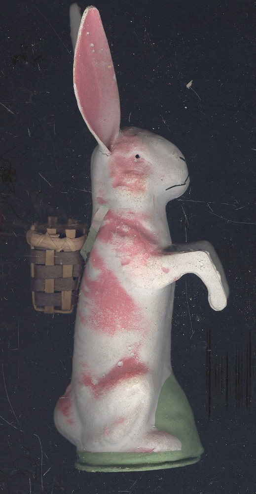 Old German Paper Mache Easter Rabbit Candy Container, Basket On Back