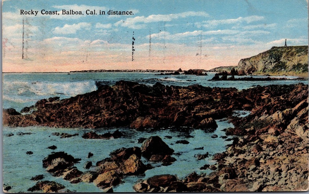 1916 Balboa California Rocky Coast Lighthouse Postcard Pasadena Postmark