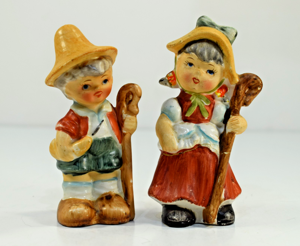 Vintage Ceramic Figurines Shepherd Boy and Girl Salt/Pepper Shakers