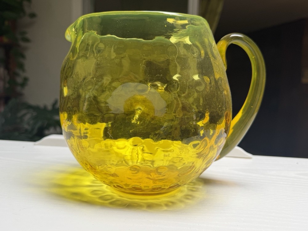 Blenko Yellow Glass Dimpled Pitcher Vessel MCM Cadmium?