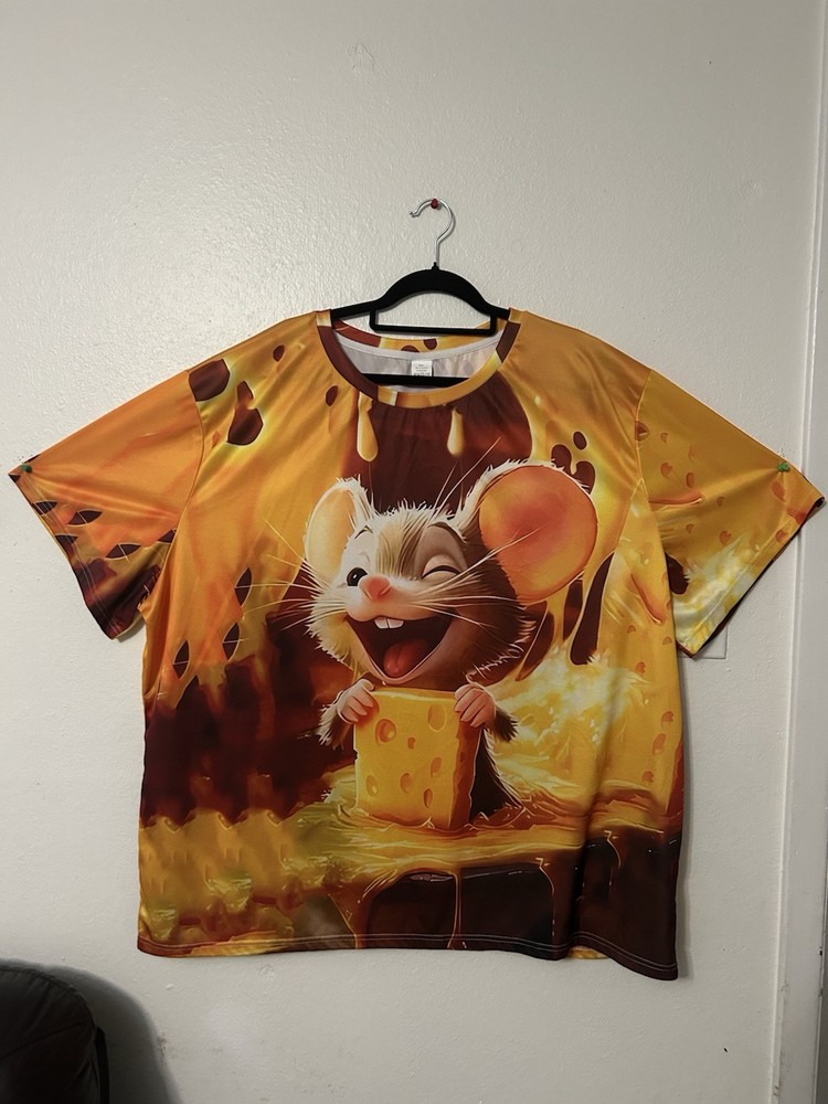 New/Unisex Plus Size 6XL Happy Mice In Cheese Short Sleeve Crew Neck T- Shirt