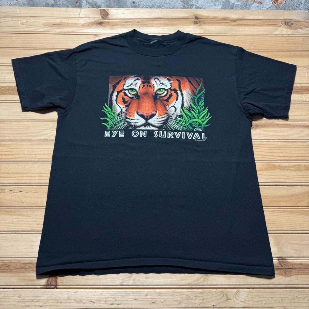 Vintage 1993 Eye On Survival Bengal Tiger Single Stitch Graphic T-Shirt - Large