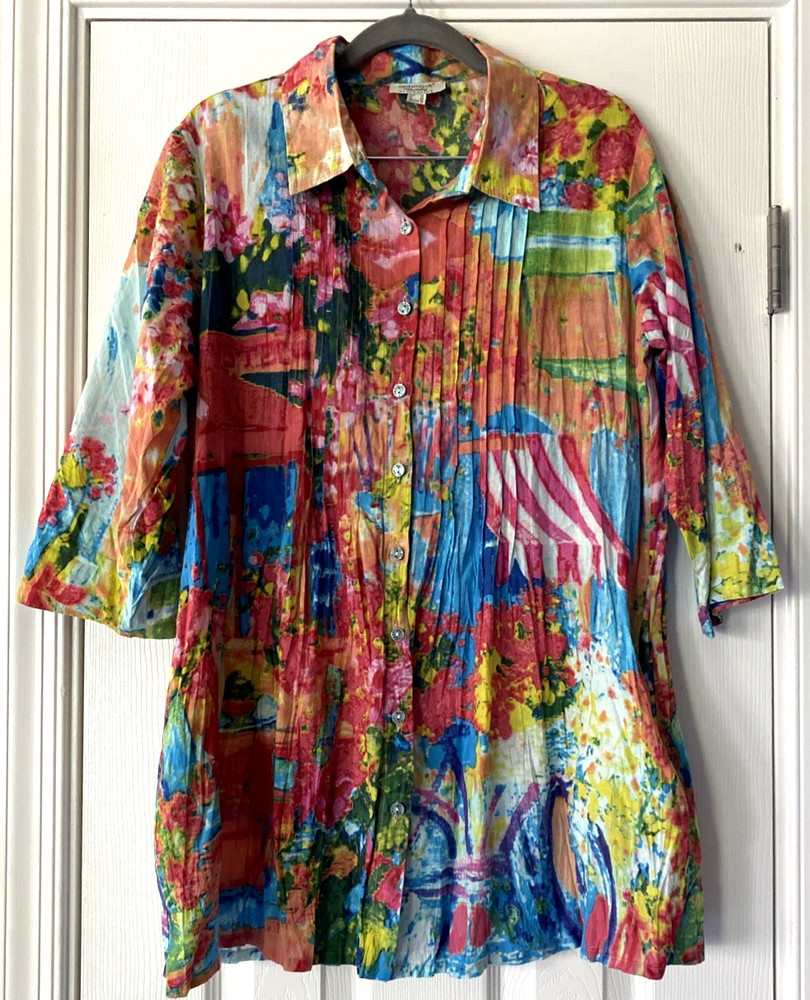 Womens Orientique Naturally Australia Organic Cotton Abstract Print Tunic Top Md