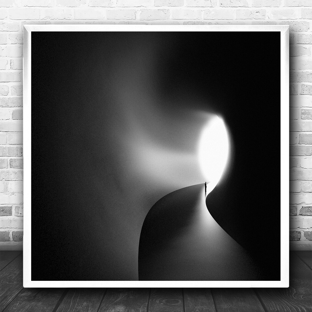 Creative Edit Soft Tunnel Corridor Figure Small Tiny Silhouette Square Art Print
