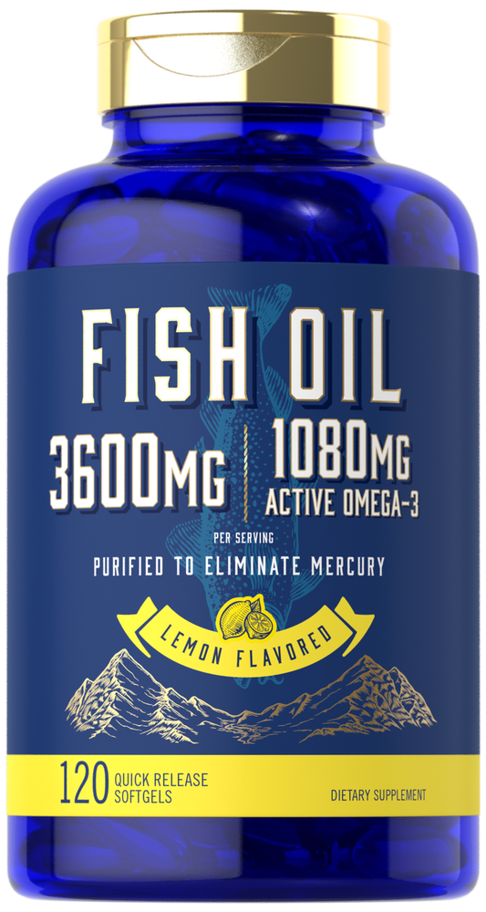 Fish Oil 3600mg | 120 Count | Lemon Flavor | Non-GMO, Gluten Free | by Carlyle