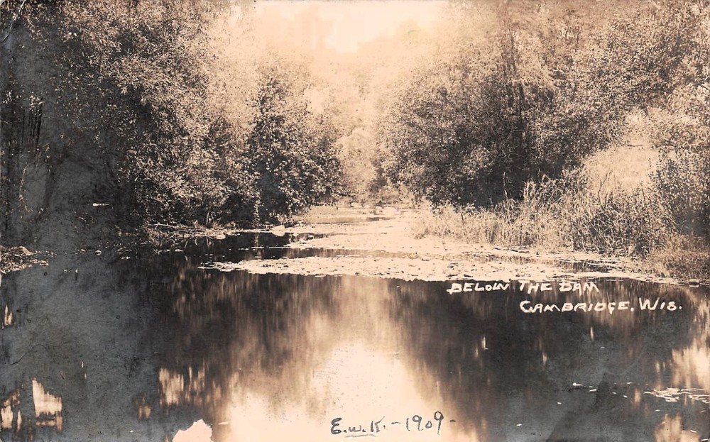 RPPC Cambridge Wisconsin WI Below the Dam Lake Ripley c1909 Photo Postcard F55