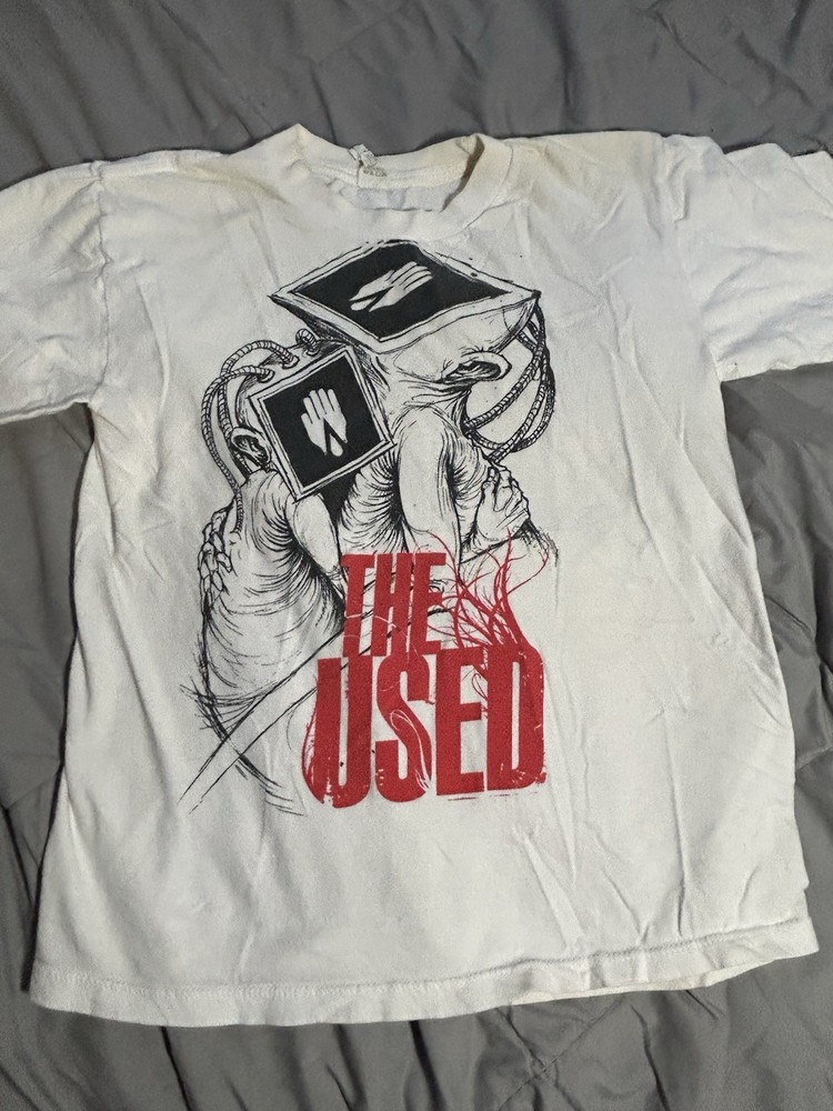 The Used White Graphic Print Logo Crew Neck Knit Cotton Short Sleeve T-Shirt M