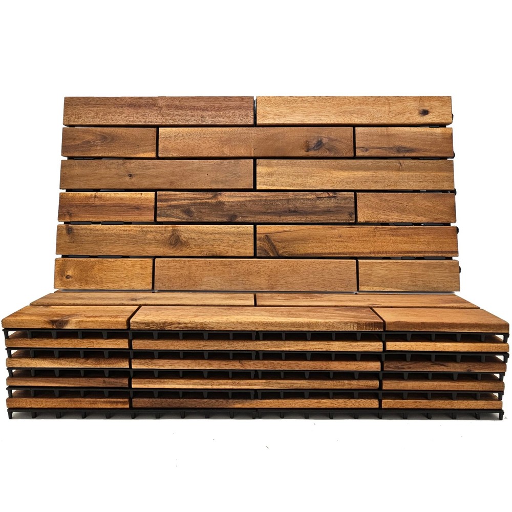 Interlocking 24x12 Deck Tiles Snap Together Wood Flooring for Patio or Balcony
