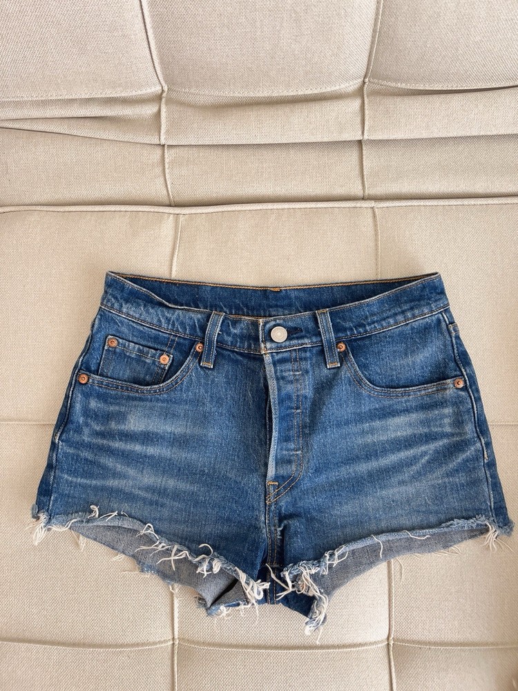 Levi's Shorts Womens W25 Blue 501 High Rise Cutoff Raw Hem Denim Short