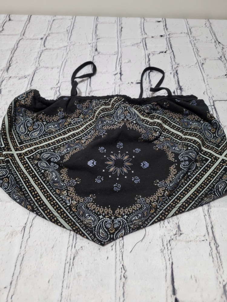 Forever 21 Classic Bandana Print Cropped Top Blk/ Blu/Brown Beachy Sz Large