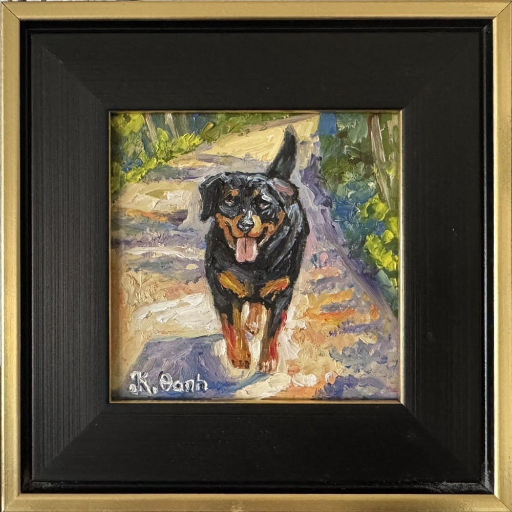 ORIGINAL OIL PAINTING ROTTWEILER DOG PORTRAIT SIGNED FRAMED 4x4