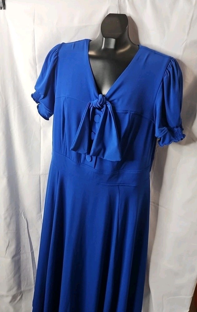 eShakti Womens plus sz 1X 18W Royal Blue Knit Fit & Flare Midi Dress